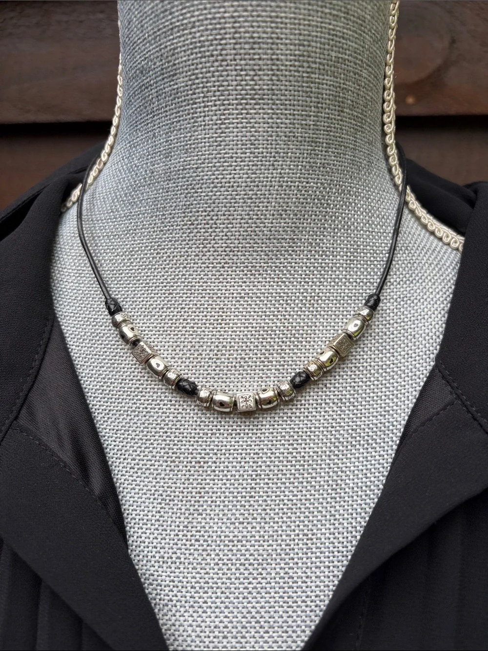 Brighton Black Bead Choker and Silver-Accent Bracelet Set